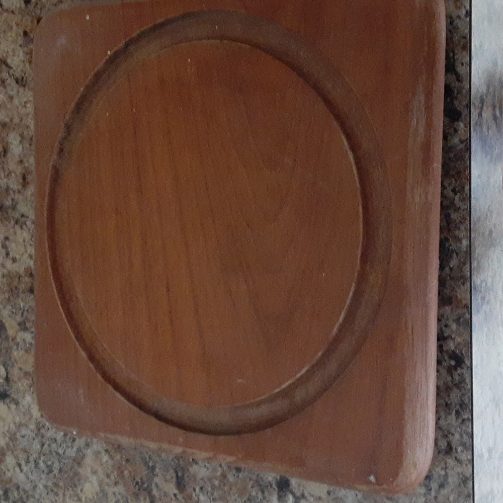 Beautiful vintage goodwood genuine teak larde pillar candle tray w a wax catcher